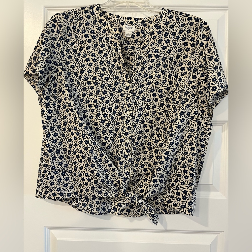 J. Crew Floral Blouse with tie, Size XXL